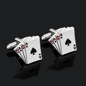 Men’s four aces silver enamel cuff links